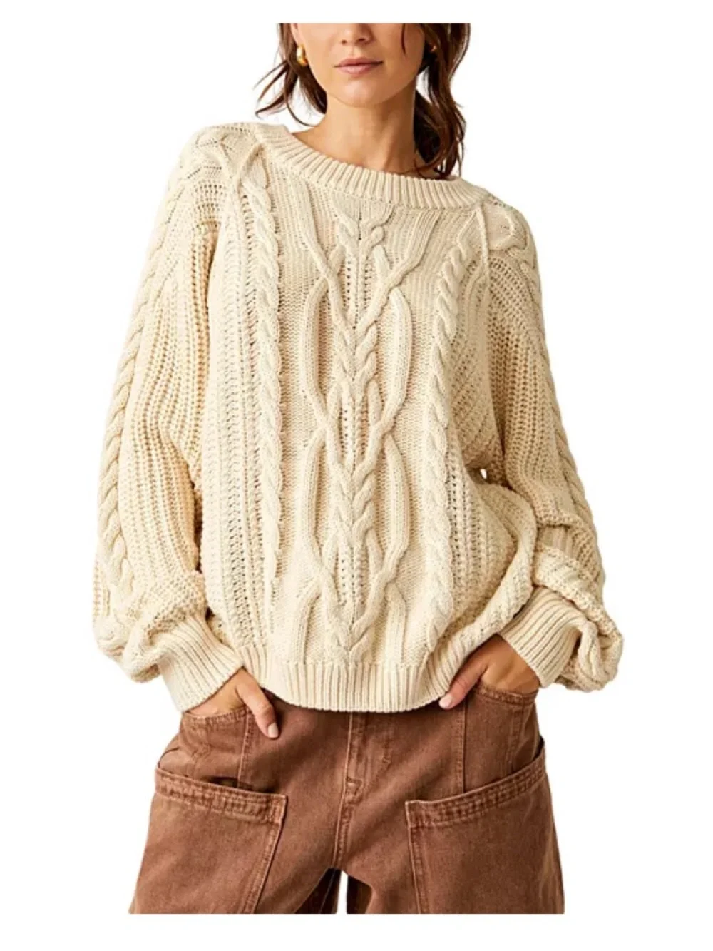 Free People Frankie Cable Sweater in Della Robbia Blue Lavender - Picture 8 of 8